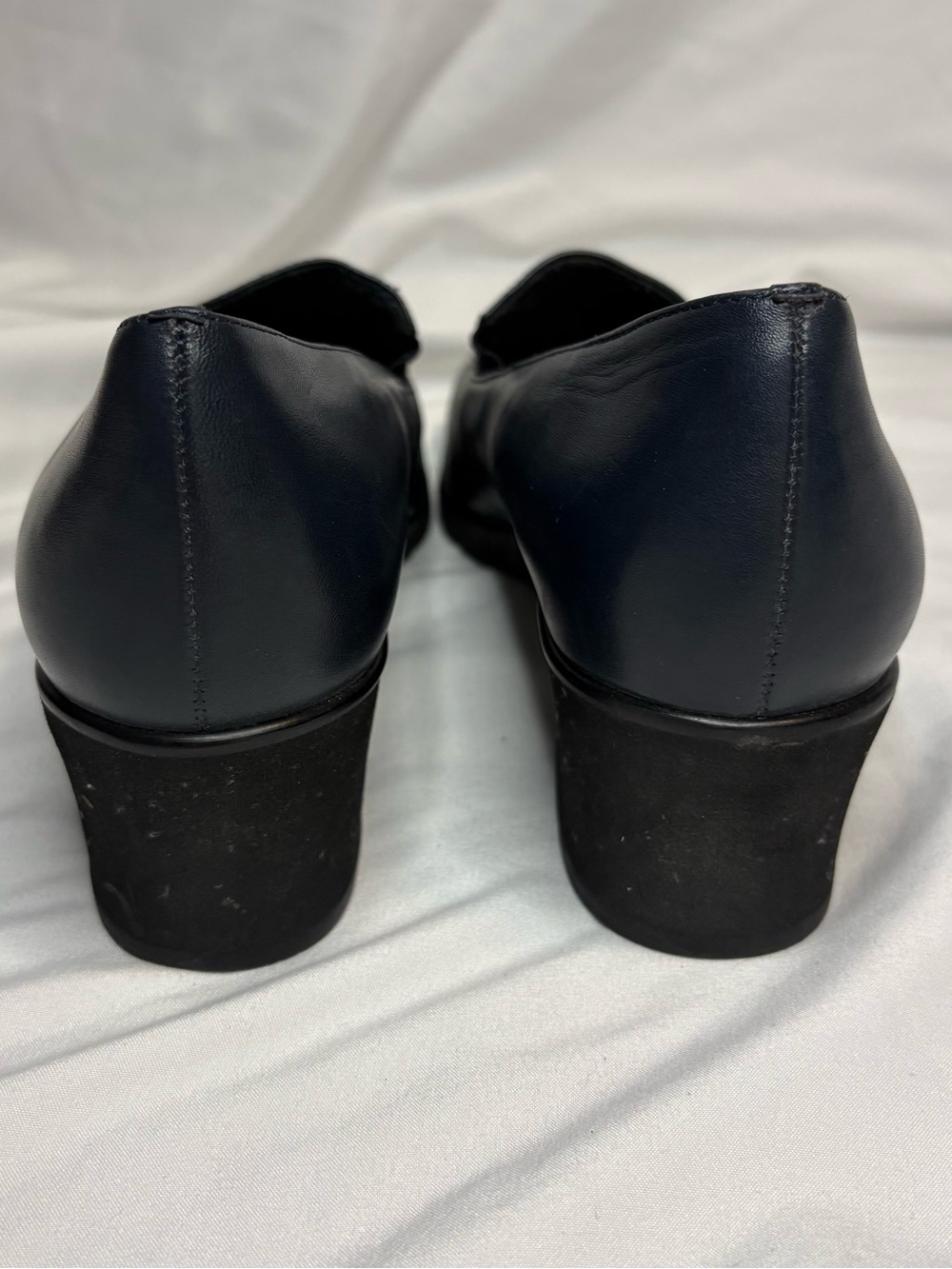 Woman’s Navy Blue Leather Slip-On Loafers with Heels - Picture 3 of 6